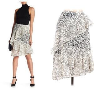 NEW Nanette Lepore Bond St Cannoli Cream Asymmetrical Ruffle Lace Pencil…